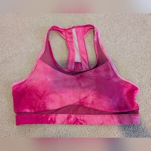 Tie-Dye Pink Racerback Sports Bra with Mesh Panel